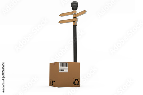 Cardboard box with road sign