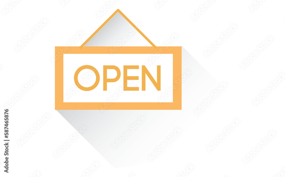 Open signboard hanging against white background 