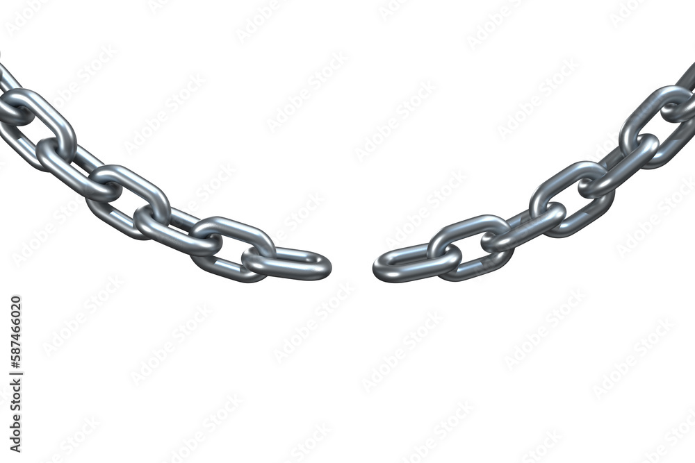 Fototapeta premium Closeup 3d image of broken silver chain