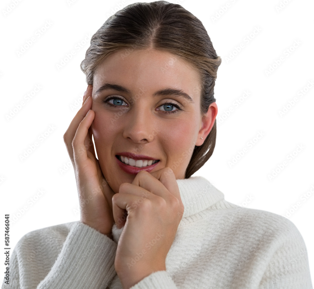 Portrait of smiling young woman wearing sweater Portrait of smiling young woman wearing sweater