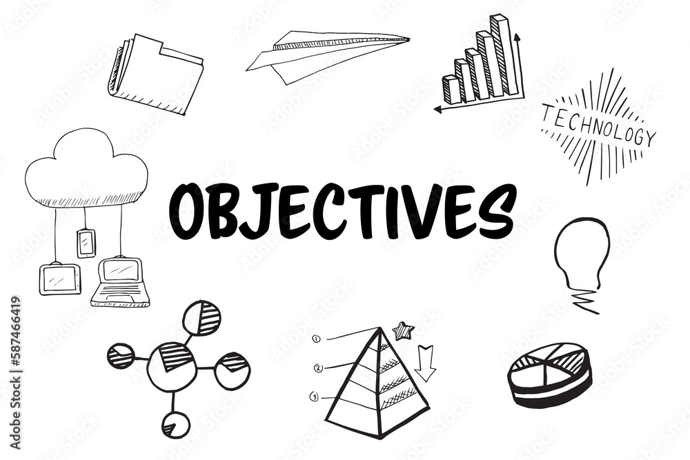 Fototapeta premium Objectives text surrounded by various web icons