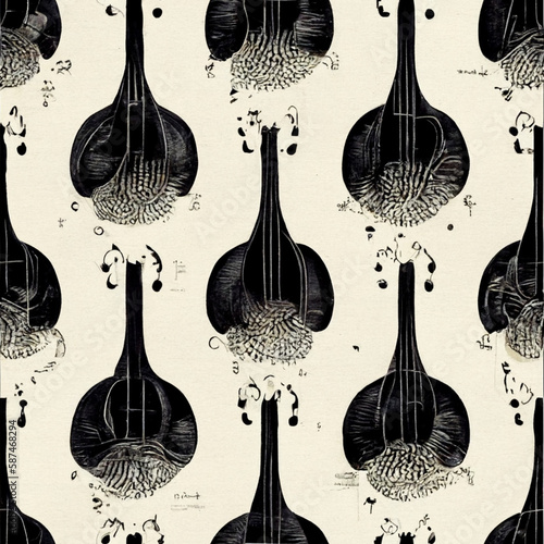 Seamless music notes pattern, continuous musician background, repeating textured wallpaper, generative ai