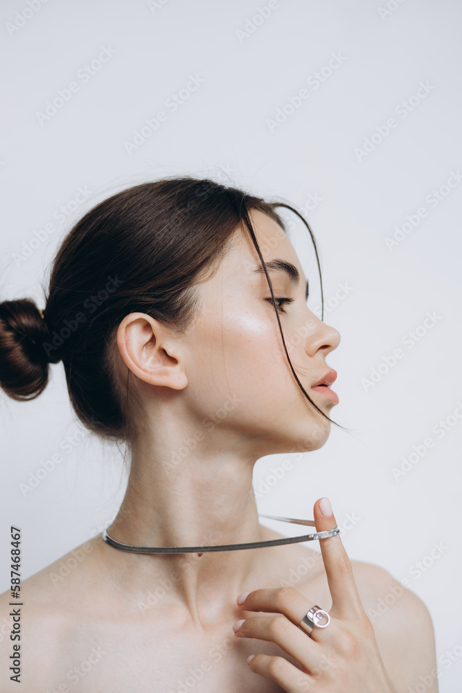 portrait of a young girl with clean skin without makeup, stylish minimalism and girlish beauty portrait of a young girl with clean skin without makeup, stylish minimalism and girlish beauty