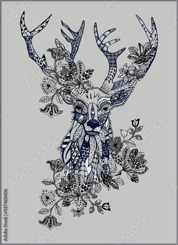 Deer Design - Vector Illustration for Fashion Graphics, Decorated Deer Fashion Graphic - Enhance Your Design with Rhinestuds, Foil, Glitter or Sequins. Trendy Vector Illusion for t shirts or posters