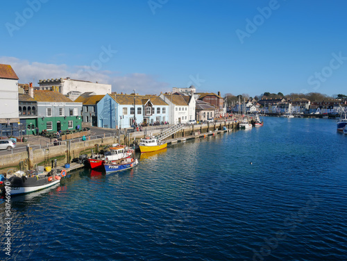 Boats in the old town of Weymouth Harbour and Weymouth Marina in Dorset  England  UK