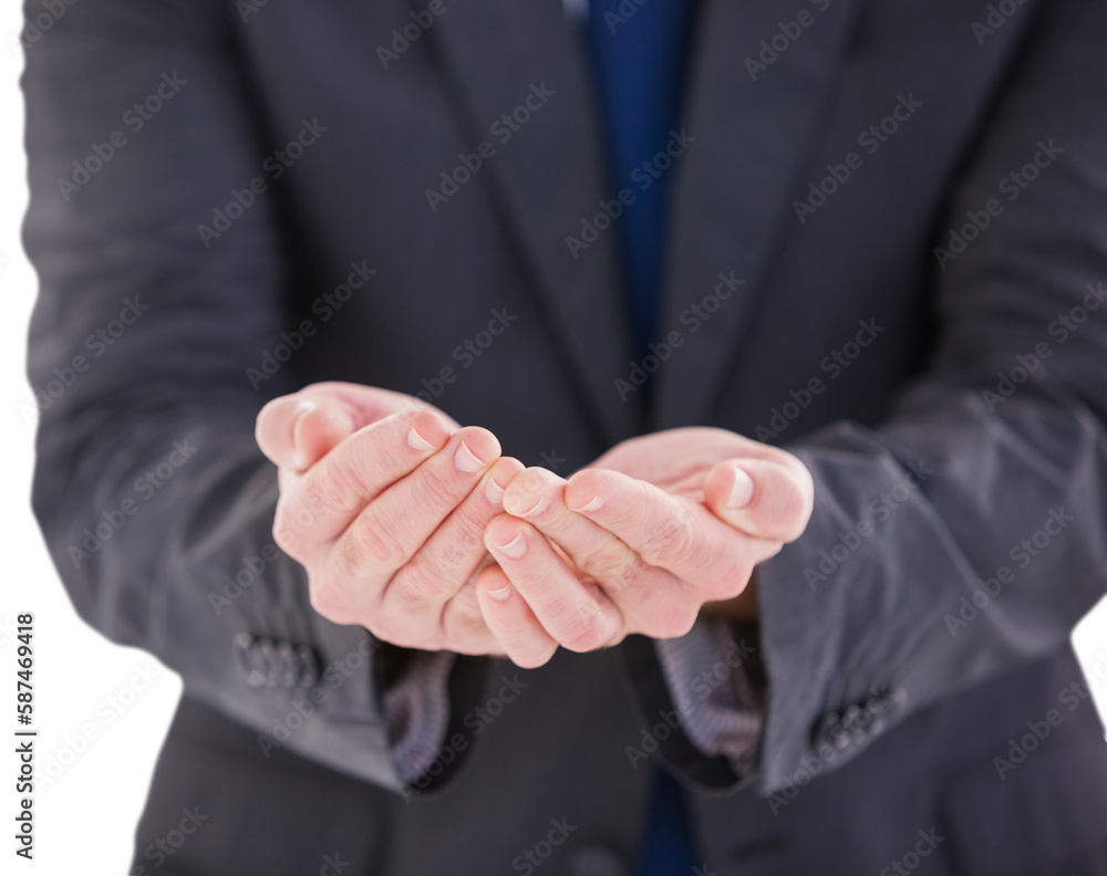 Obraz premium Handsome businessman presenting with hands