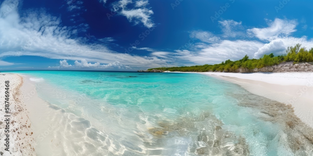 Obraz premium Summer seascape beautiful waves, blue sea water in sunny day. The shore of the azure sea. The concept of a holiday at the sea. AI generated