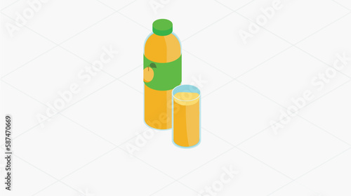 Isometric Glass of Orange Juice with Bottle of Orange Juice that are customizable with layers. Illustration of Glass of Orange Juice with Bottle of Orange Juice.