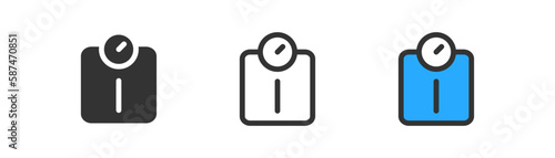 Modern floor diet scales icon on light background. Fitness symbol. Weightloss, healthcare, sports, scales. Outline, flat and colored style. Flat design. Vector illustration.
