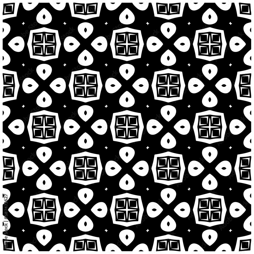 Dark background with abstract shapes. Black and white texture. Seamless monochrome repeating pattern for web page, textures, card, poster, fabric, textile. Dark background with abstract shapes. Black and white texture. Seamless monochrome repeating pattern for web page, textures, card, poster, fabric, textile.