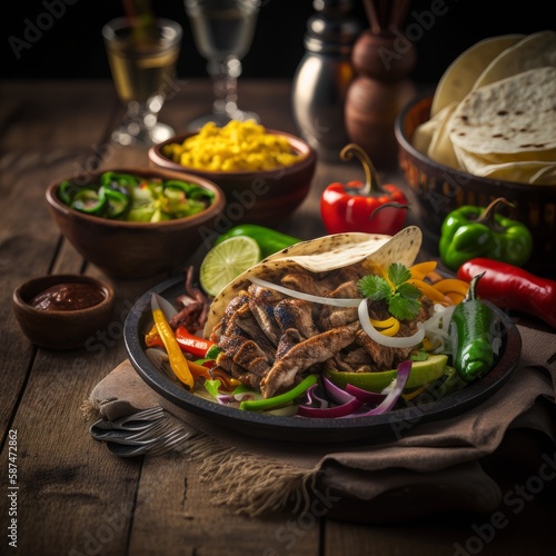 Fajitas mexican served with appetizers ai generative illustration