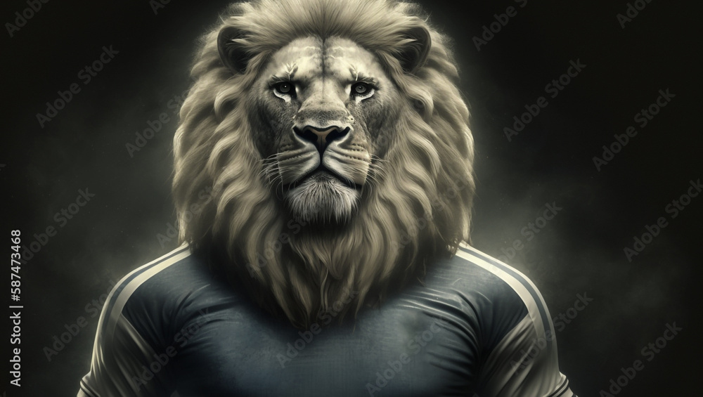 the lion wearing blue football shirt