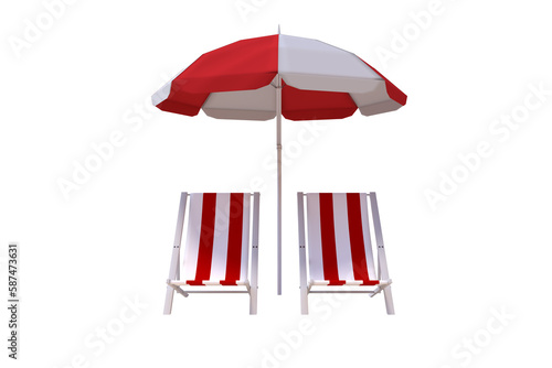 Digital composite image of parasol amidst folding chairs