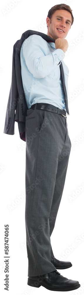 Smiling businessman holding his jacket Smiling businessman holding his jacket
