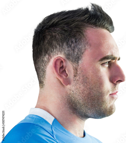 Profile view of tough rugby player
