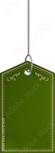 Green color price tag against white background
