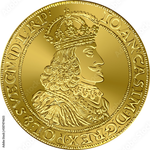 Obverse of Gold double ducat of John II Casimir Vasa, polish money photo