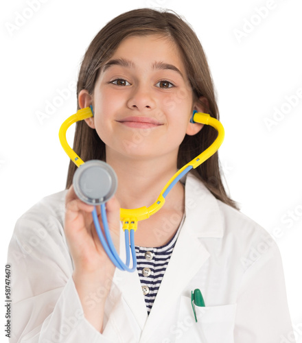 Obraz na plátně Little girl pretending to be a doctor