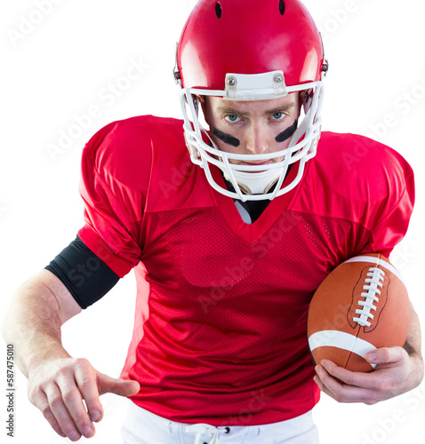 Portrait of focused american football player being ready to attack
