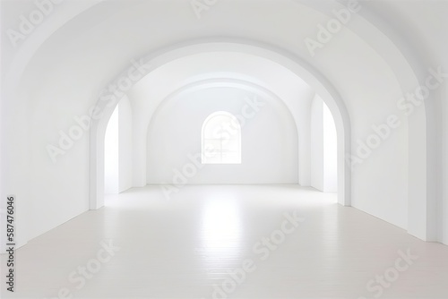 Minimalist White Room with Bright Windows - Sterile and Spacious Interior. Generative AI.
