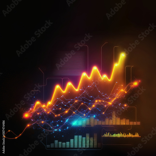 Trading business chart on dark colorful neon background. Generative AI