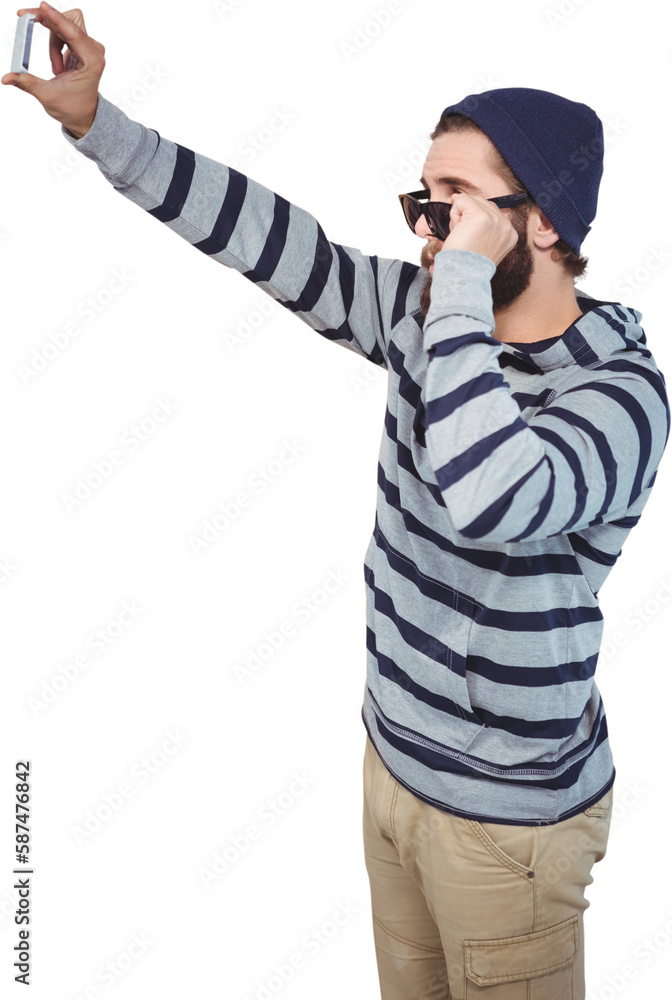 Hipster with taking selfie while holding sunnglasses Hipster with taking selfie while holding sunnglasses