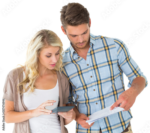 Attractive couple working out their finances