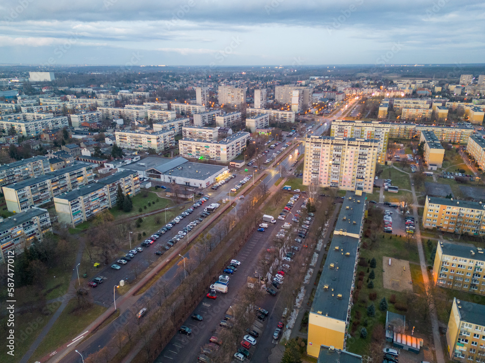 View at Pabianice city from a drone	
