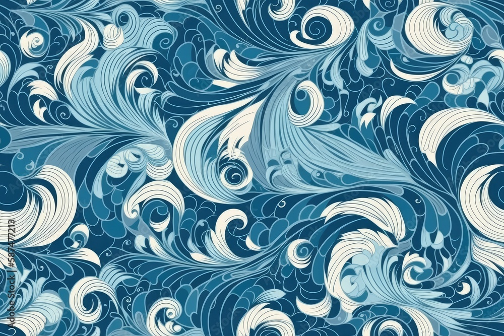 swirling blue and white abstract background with waves. Generative AI swirling blue and white abstract background with waves. Generative AI
