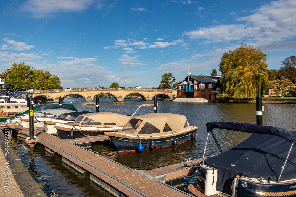 Boats moopred at Henley on Thames