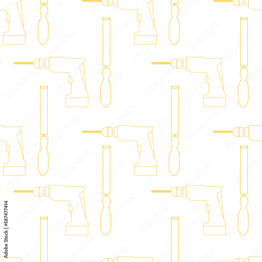 Digitally generated image of chisel and hand drill in yellow color