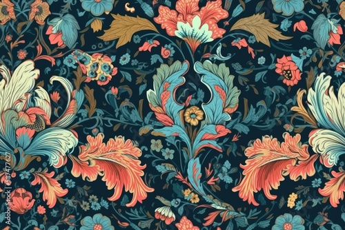 vibrant blue and red floral wallpaper with intricate flower details. Generative AI
