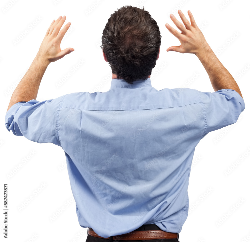 Businessman posing with arms raised Businessman posing with arms raised
