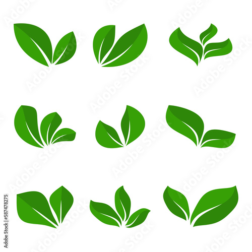 Green leaves isolated silhouettes icons natural set.