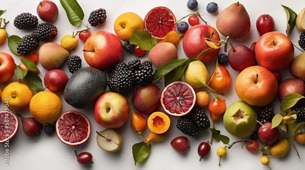 Assortment of fresh fruits isolated on a white background. The concept of healthy eating. AI generated Assortment of fresh fruits isolated on a white background. The concept of healthy eating. AI generated