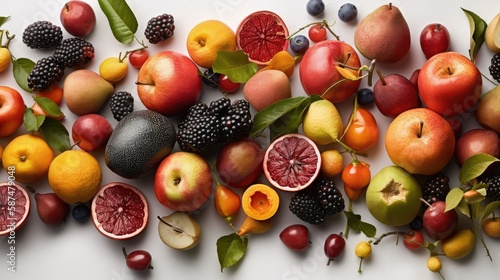 Assortment of fresh fruits isolated on a white background. The concept of healthy eating. AI generated