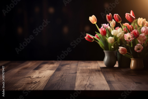 Mother's Day mock up flatlay with flowers in vase