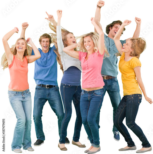Friends partying together while laughing and smiling
