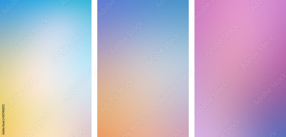  set of 3 vertical images. Abstract blue yellow blurred backgrounds. gradient