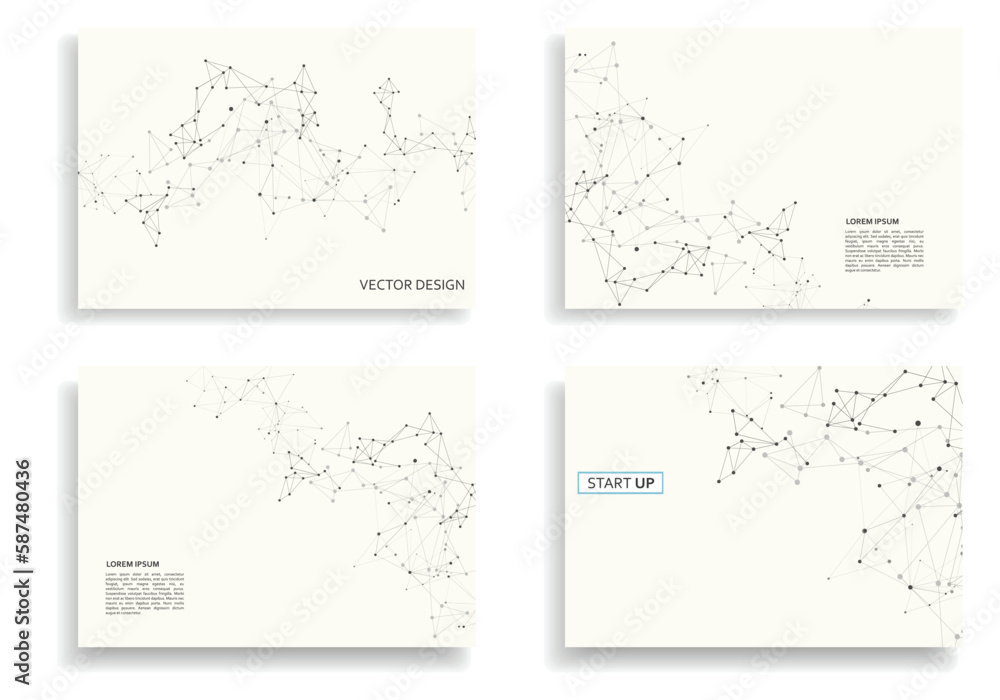 Modern vector templates for brochure cover in A4 size. Abstract geometric background with connected lines and dots. Technology design for your business Modern vector templates for brochure cover in A4 size. Abstract geometric background with connected lines and dots. Technology design for your business