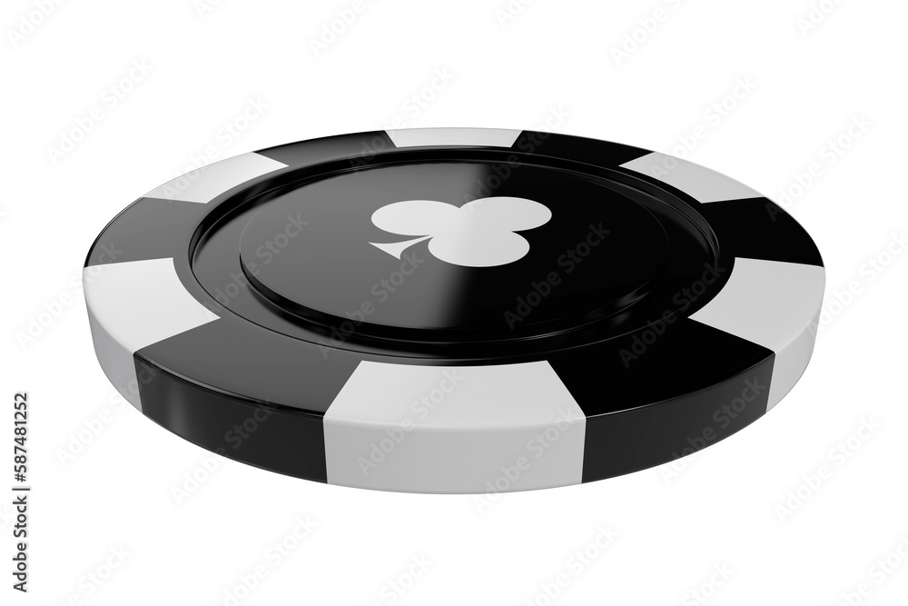 Fototapeta premium 3D image of black casino token with clubs symbol