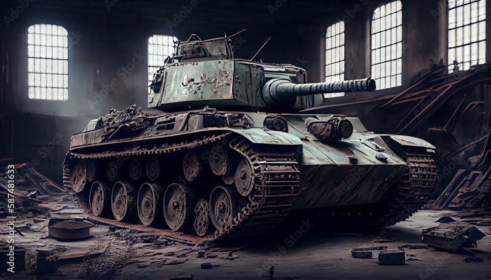 Vintage German World War 2 armored heavy combat tank poised on the battlefield