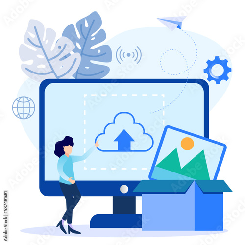 Illustration vector graphic cartoon character of image upload