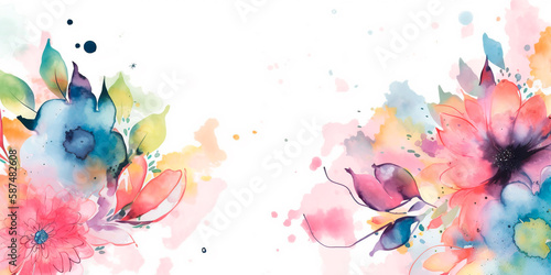 flowers banner mockup, may, colorful watercolor mother's day banner background with space for text
