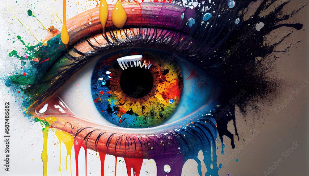 Abstract eye portrait, colors splatter creativity spectrum generated by AI