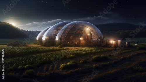 Farm in Outer Space in 8K created with generative ai technology photo