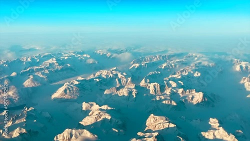 An aerial view of southern Greenland and it glaciers during the winter.