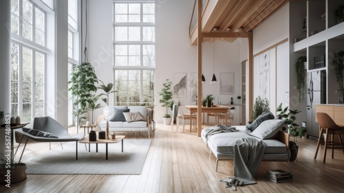 Interior Design Mockup of Beautiful Living Room in Scandinavia-style Home