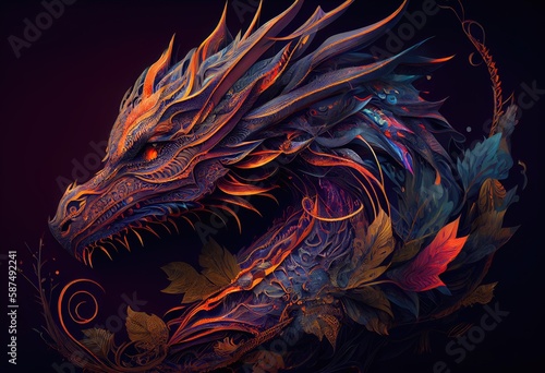 dragon with intricate details. Generative AI.