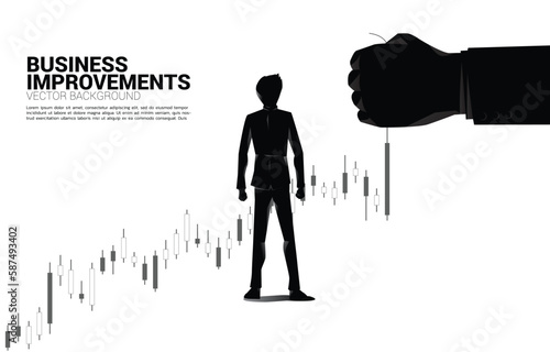 close up Businessman and big hand pull stock graph to higher. Background concept for making success and growth business